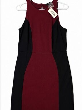 New Womens Forever 21  Burgundy/ Black Colorblock Bodycon Sleeveless dress LARGE
